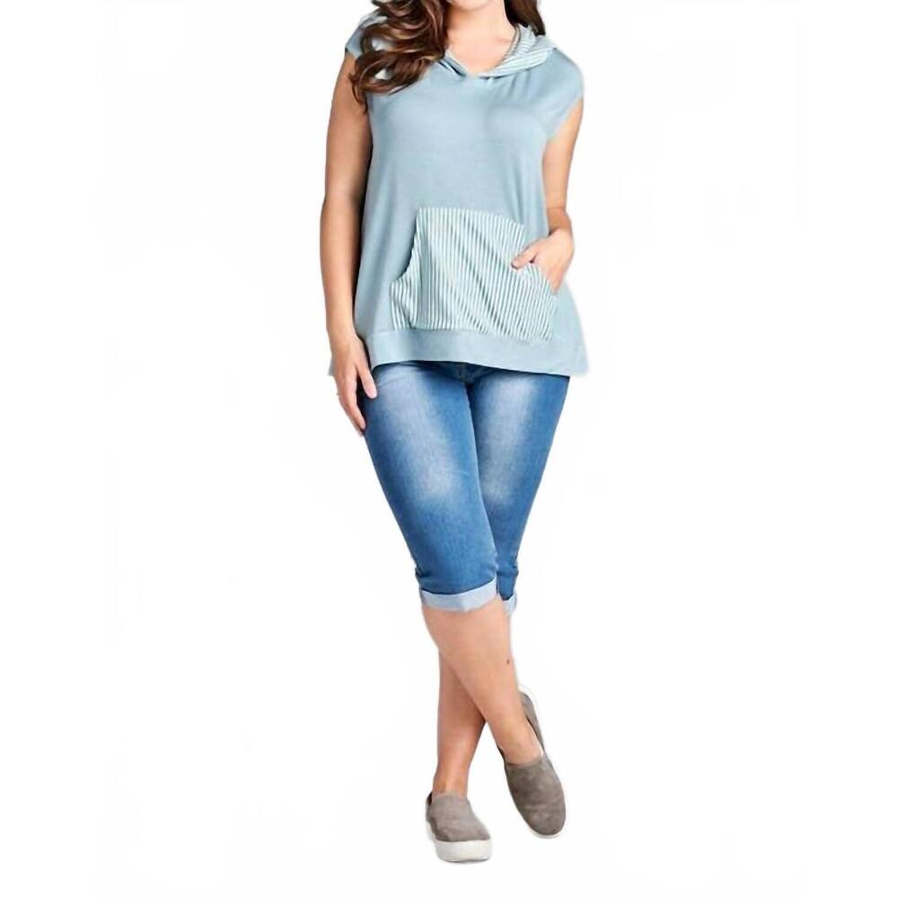 NEW EMERALD COLLECTION mini sleeve casual hoodie top - plus in dusty blue